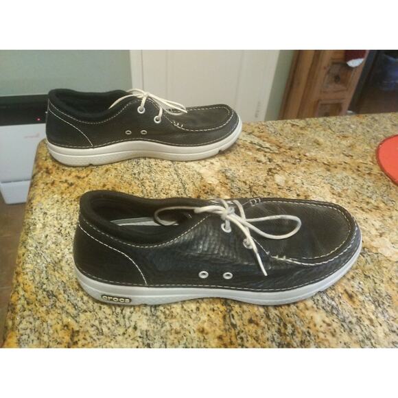 CROCS Cove Boat Shoes Loafers Size 10 Black Lace Up 11488 main image 9